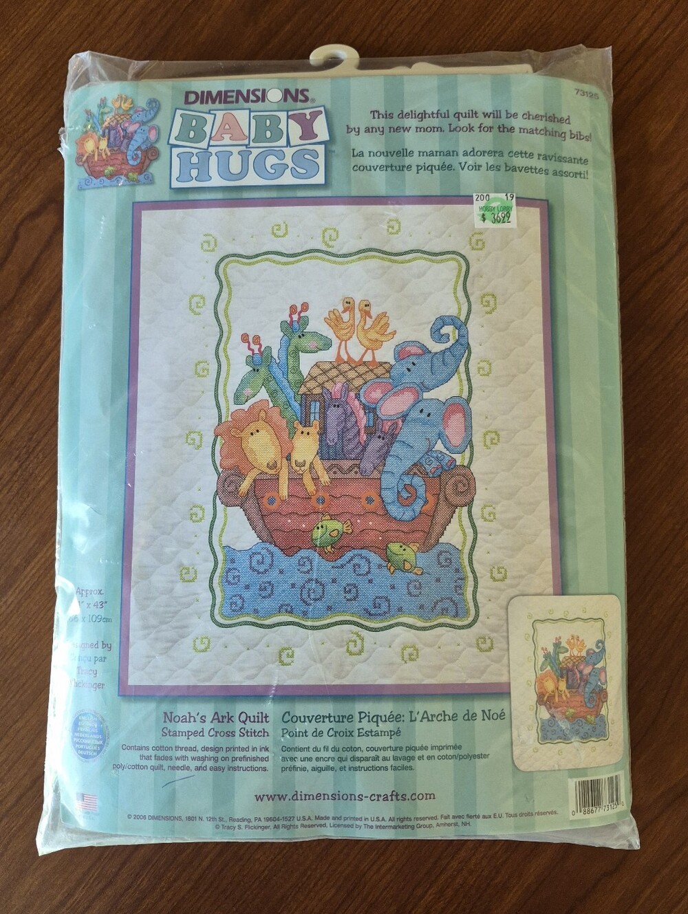 Vintage Dimensions 73125 Baby Hug Noahs Ark Stamp Cross Stitch Quilt Kit Y2K NEW